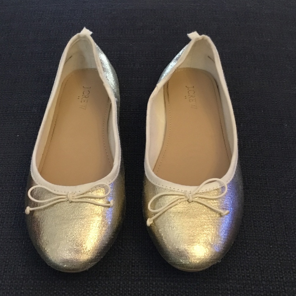 J. Crew Girls Shimmering Gold Flats with Bow